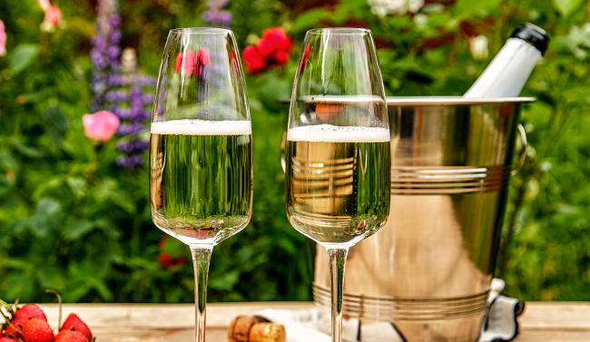 Two glasses of white wines in a garden