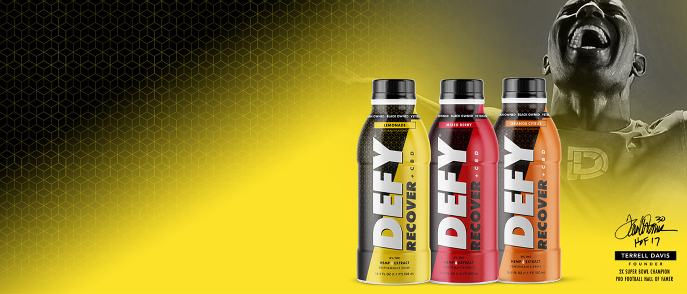 Defy products with man in the background 