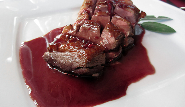 Duck with red wine sauce